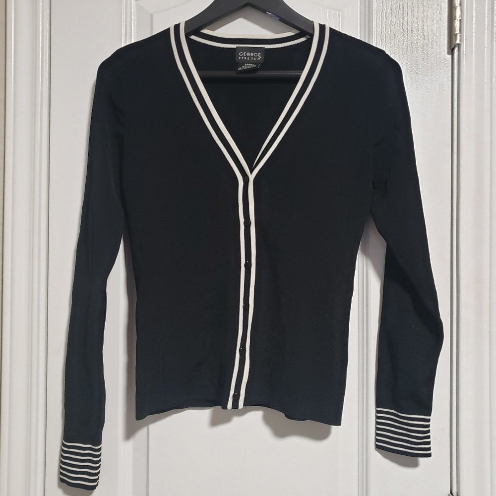 George Stretch Cardigan Sweater Jacket Button Up Black Size S (4/6)